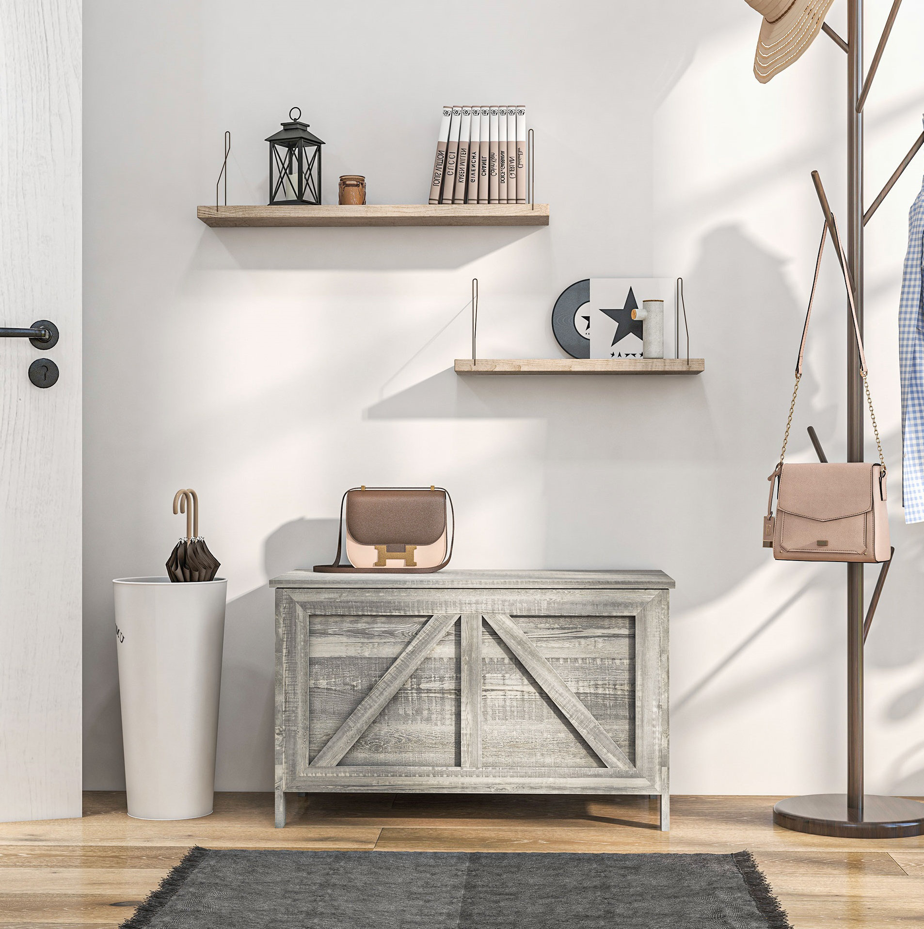 Gracie Oaks 30" Farmhouse Storage Chest, Lift Top Box Organizer with Safety Hinge for Bedroom, Gray Wood Grain & Reviews | Wayfair