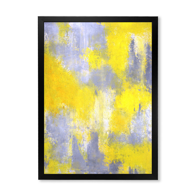 Gris et jaune fusionnant abstrait X - Peinture sur toile, H 12 po x l 8 po x P 1 po, Cadre noir