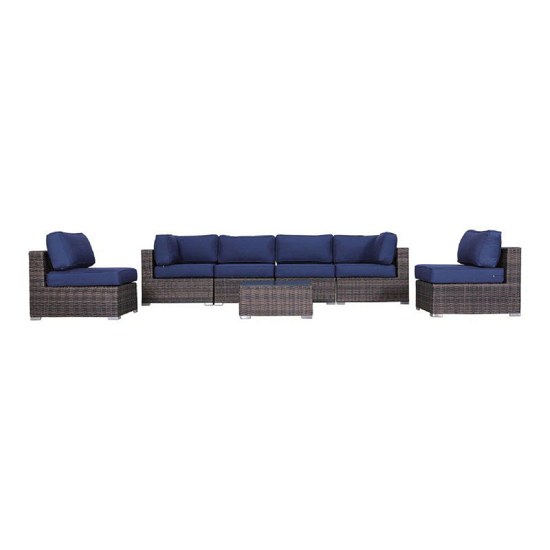 Fully Assembled 7-Piece Modular Rattan Outdoor Conversation Set With Cushions