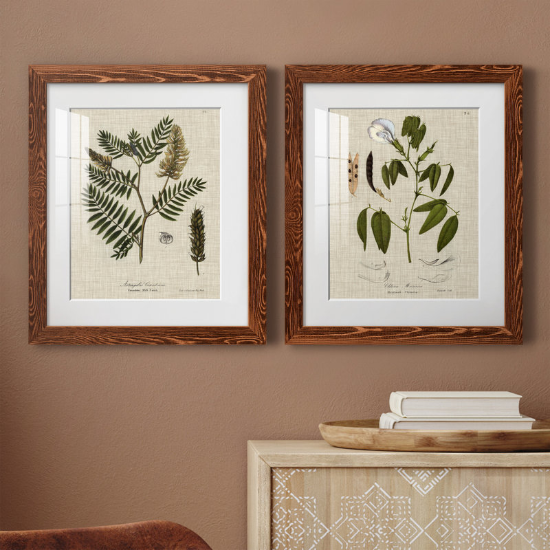 Lin et feuilles III - ensemble de 2 reproductions d'art sur papier encadré, H 20 po x l 17 po x P 1 po