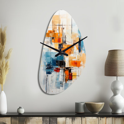 Colorful Mid Century Retro Reflections III - Midcentury Modern Asymmetrical Metal Wall Clock, Modern Irregular Shape Clock Print