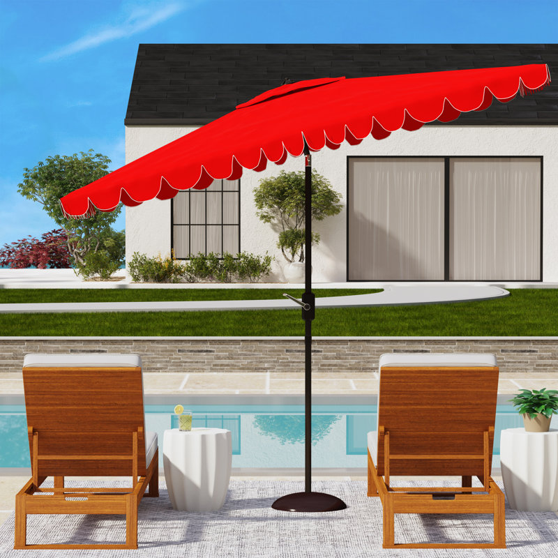 Parasol de marché rectangulaire 118,1 po Teo, Rouge / blanc, Noir