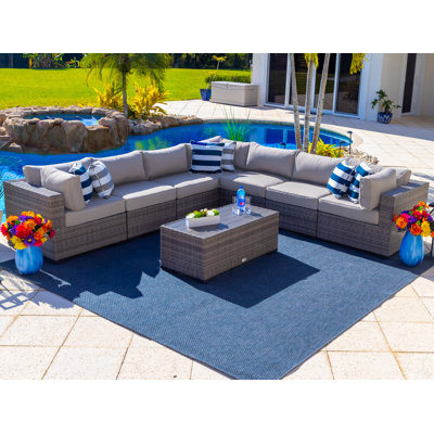 Sorrento 8 Piece Rattan Sectional Seating Group with Sunbrella Cushions by Latitude Run