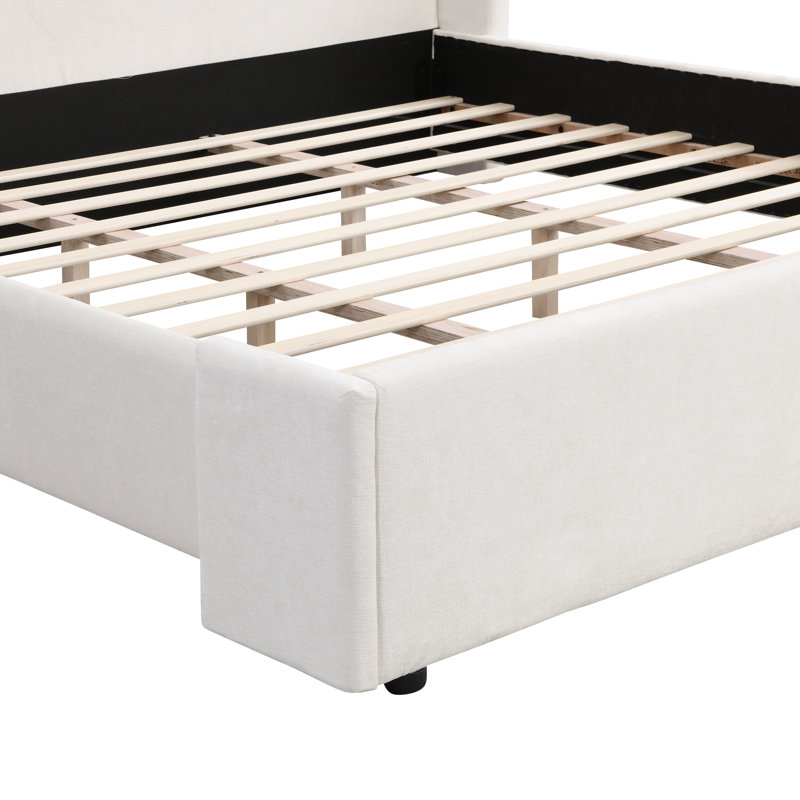 Elegant Upholstered Bed With Solid Wood Frame