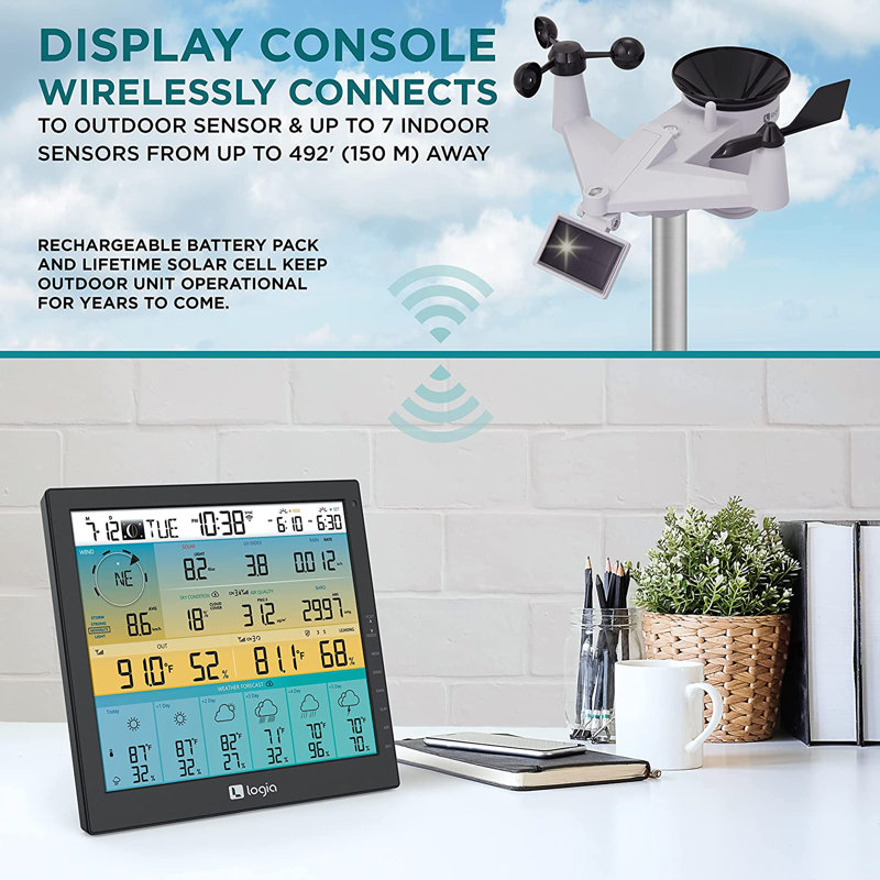 Logia 7-in-1 Wireless Weather Station with Solar Panel and Large Display
