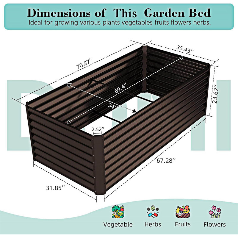 Outdoor Planter Garden Boxes Raised Garden Bed, 23.63" H x 70.88" W x 35.44" D, Brown