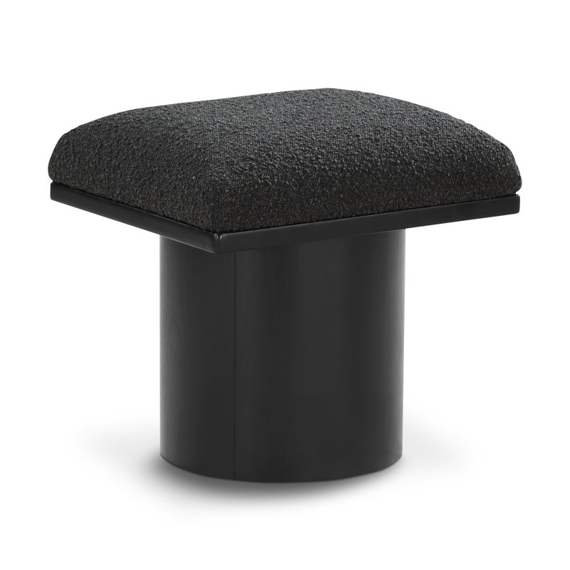 Manufactured Wood Accent Stool, Black Boucle Fabric, Black