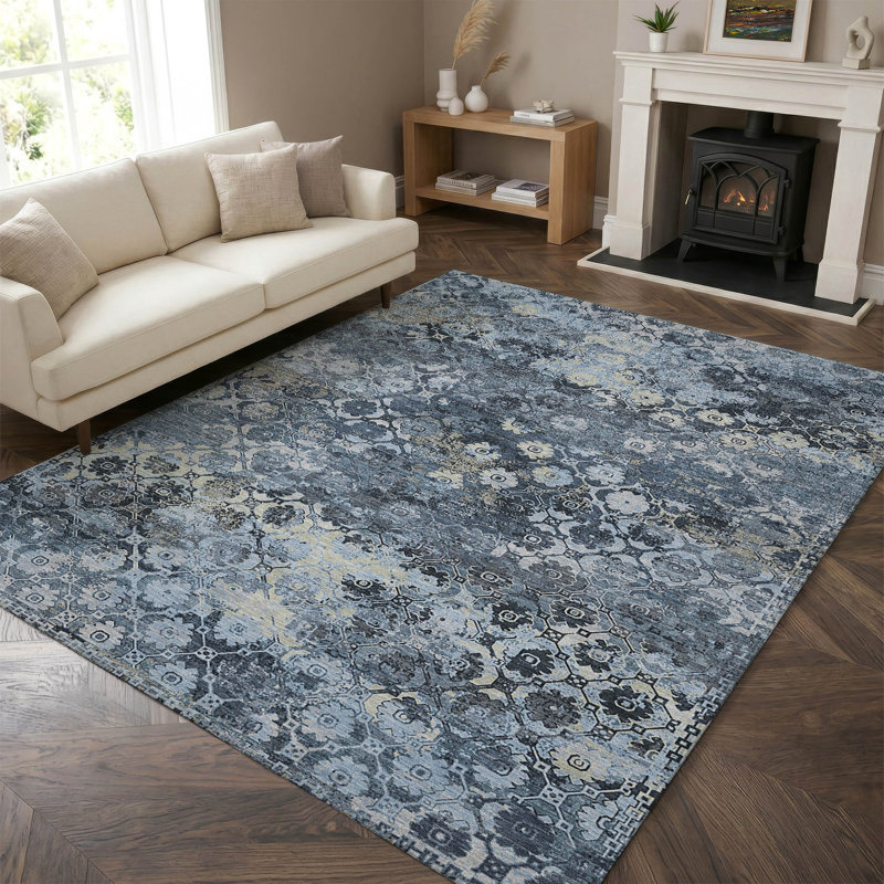 Tapis traditionnel lavable à la machine Premium Premium AMF2433, Marine, 3' x 5'