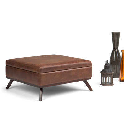 Owen 36"W Upholstered Square Coffee Table Storage Ottoman with Lift Top and Solid Wood Legs