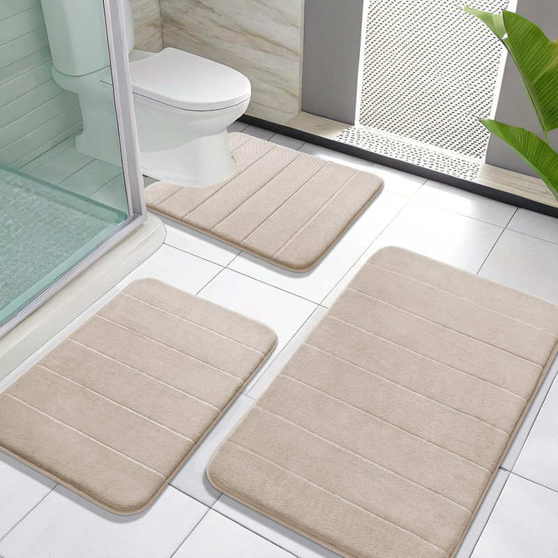 Ensemble de tapis de bain en mousse viscoélastique 3 pièces, doux et absorbant