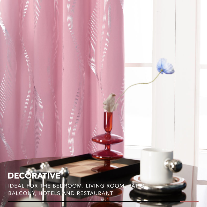 Spurgh Sliver Wave Foil Print Blackout Thermal Grommet Curtain Panels (Set of 2), Pink, 52" W x 84" L