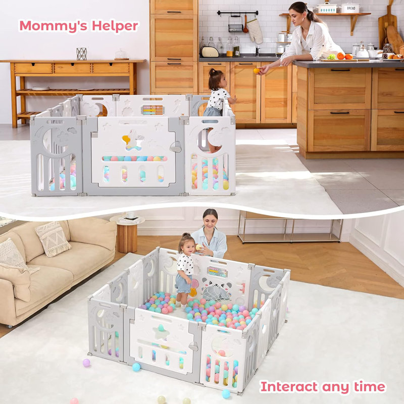Parc pour bébé Safe Foldable, H 24 po x l 60 po x P 60 po, Gris / blanc