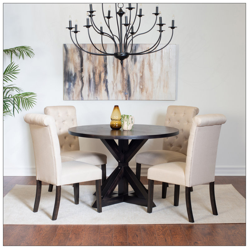 Ensemble de salle à manger 5 pièces, table à manger croisée avec 4 chaises élégantes, Beige