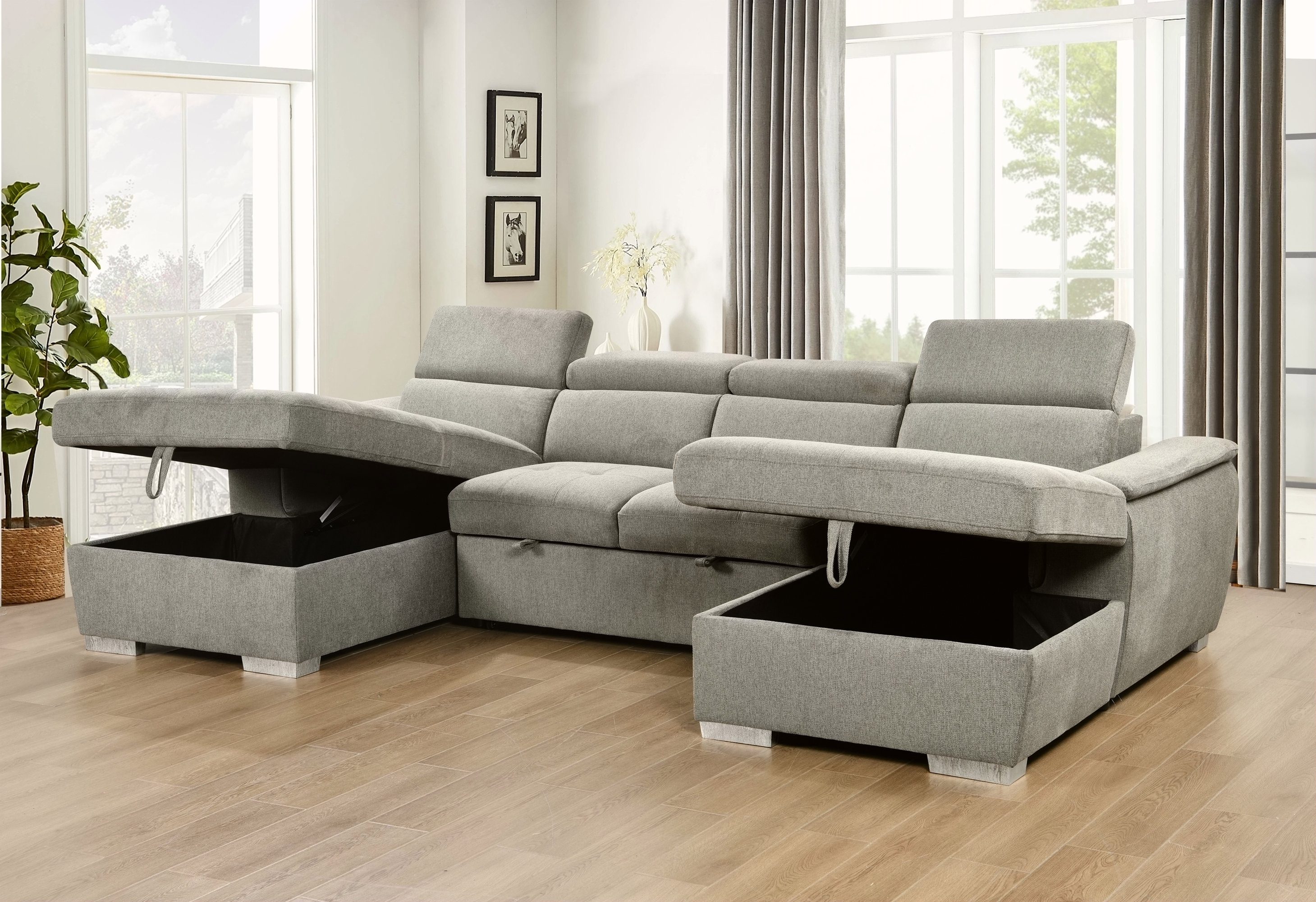 Hokku Designs U Shaped Sectional Sleeper Sofa, 121 Inch Oversize - 2 In ...