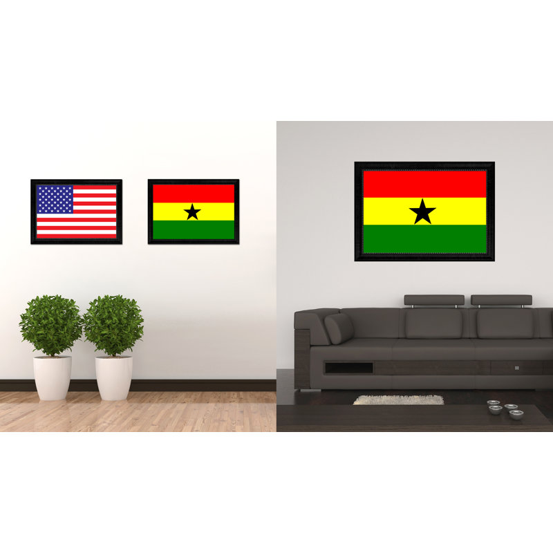 Drapeau du ghana sur toile, H 21 po x l 30 po x P 1 po, Encadrement noir