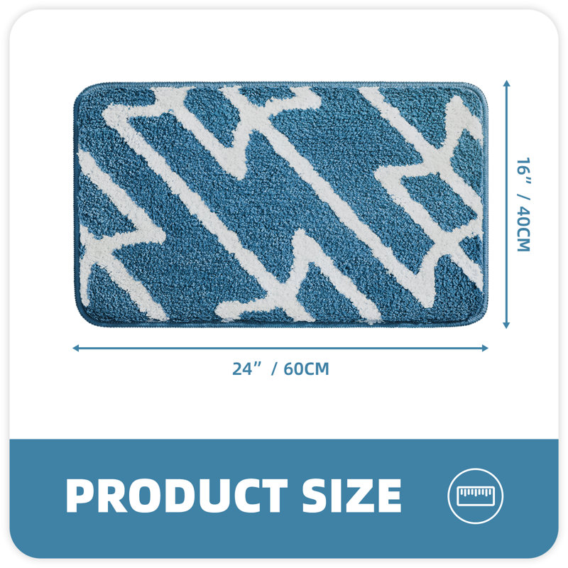 Dorwin Microfiber Non-Slip Bath Rug, Blue, 0.7" H x 24" W x 16" D