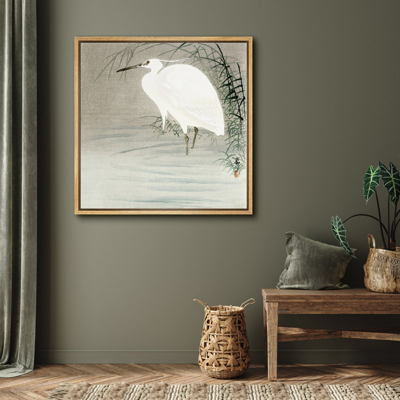 "White Aigrette" par Water, impression d'oiseaux élégants, impression sur toile encadrée, Cadre flottant naturel