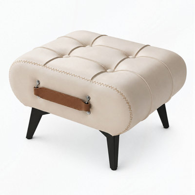 Tabouret de rangement carré en similicuir avec poignée et pieds en métal, rangement caché