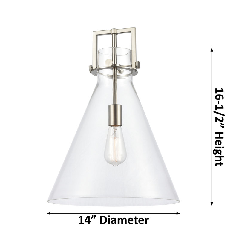 Newton 17'' Cone-Shaped Brushed Brass Cord Hung Pendant Light