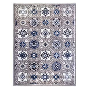 Drexel Heritage La Scala Nola Gray/Navy Blue Transitional Medallion Area Rug
