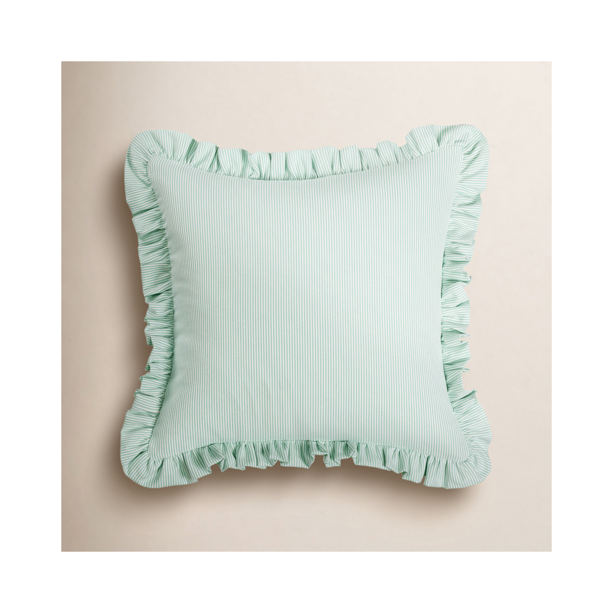 Birch Lane Oxford Stripe Ruffled Accent Pillow, Polyester, Green