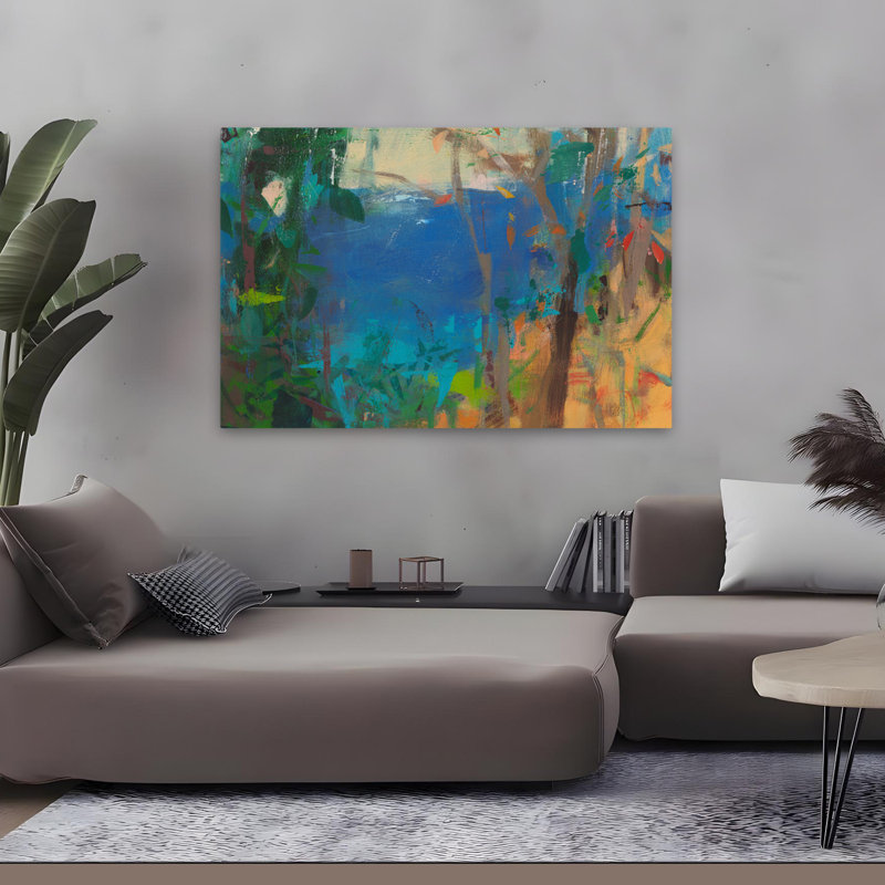Skylark - art abstrait de paysages côtiers contemporains, H 32 po x l 48 po