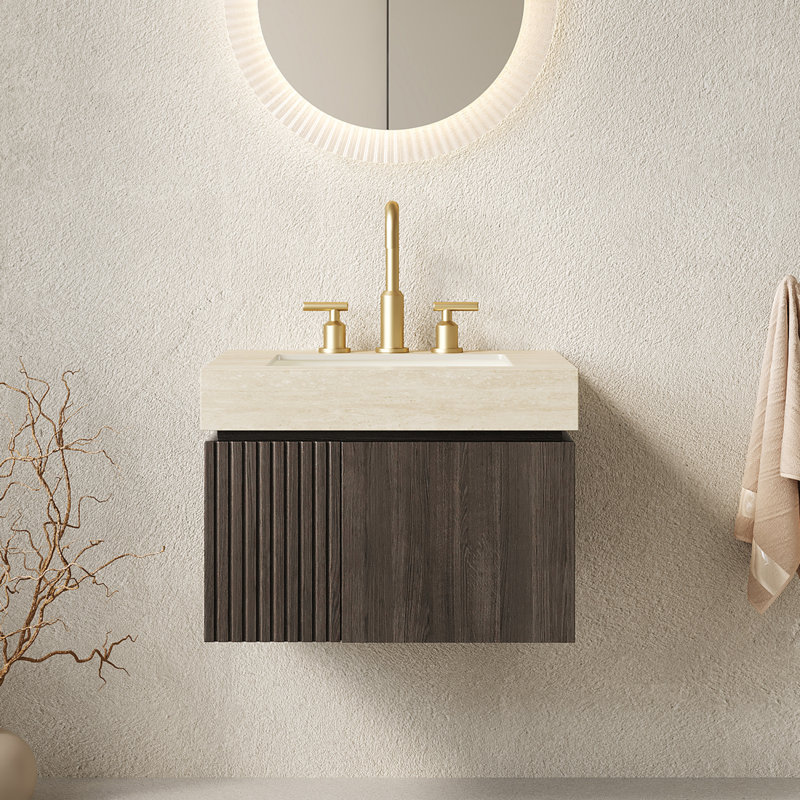 Meuble-lavabo flottant 24 po avec lavabo, armoire de contreplaqué 2 portes et comptoir en pierre frittée 24 po