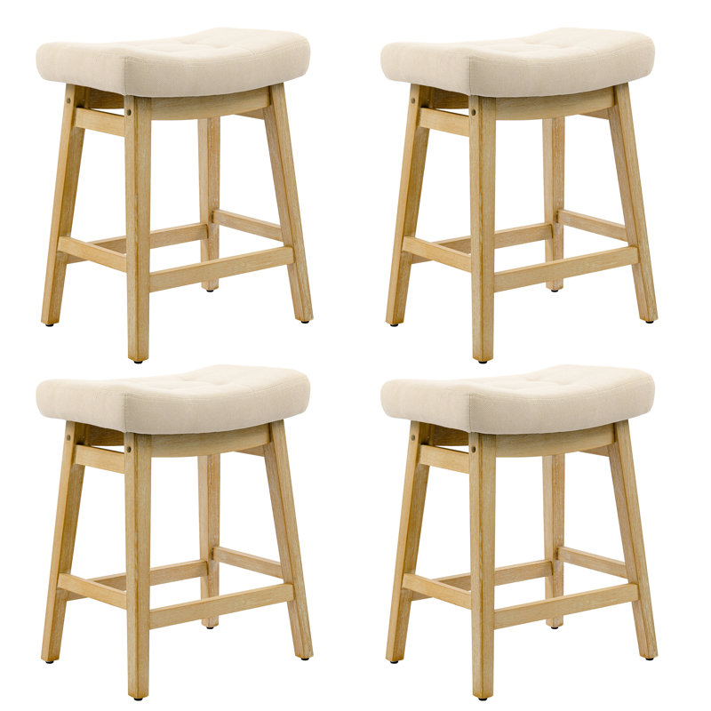 Tabouret de bar 24 po, Linen-Beige Seat/Wood Frame
