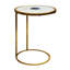 Table de bout ronde de 20 pouces, plateau en marbre blanc avec incrustation de pierre d'agate bleue, structure en fer au fini feuille d'or
