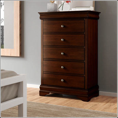 Louis Philippe Style Chest Of Drawers With Brown Cherry Finish, Spacious Storage And Elegant Design For Modern Bedrooms