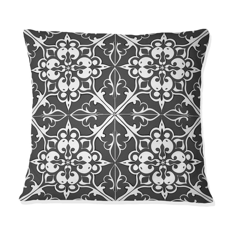 Carreaux de mosaïque gris I - coussin décoratif traditionnel, H 16 po x l 16 po