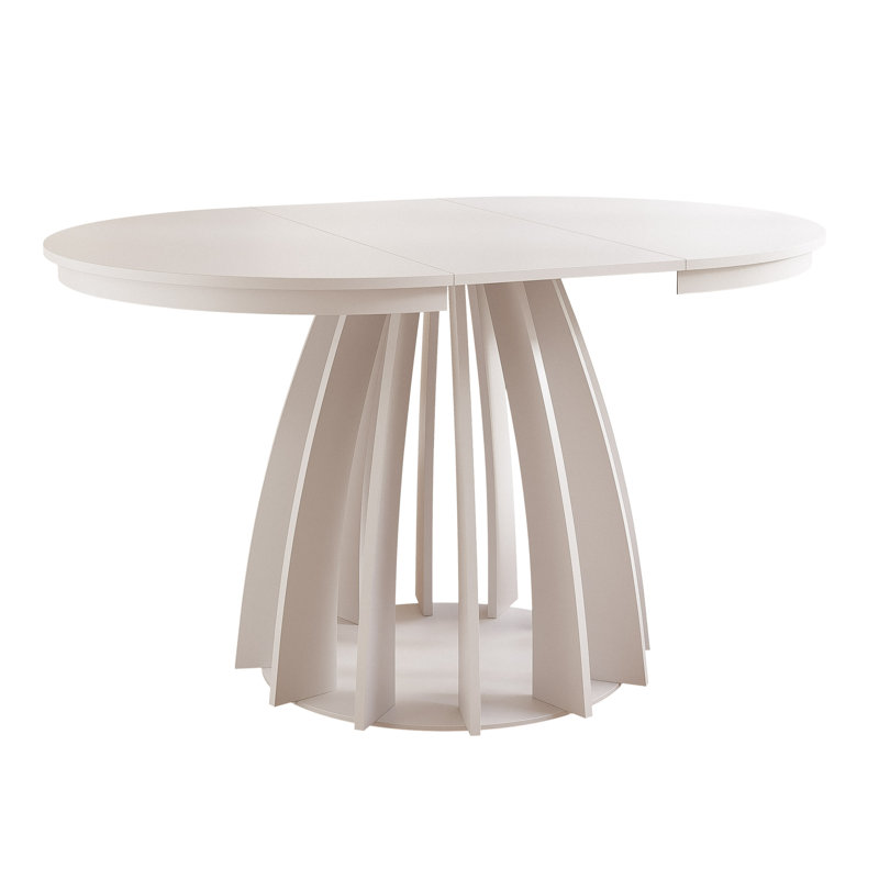 Extendable Round Dining Table, Beige, Beige