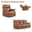 Ensemble de salon inclinable électrique capitonné 2 pièces 2 pièces - Canapé inclinable simple en cuir fleur + canapé 3 places avec porte-gobelet caché USB-192717404