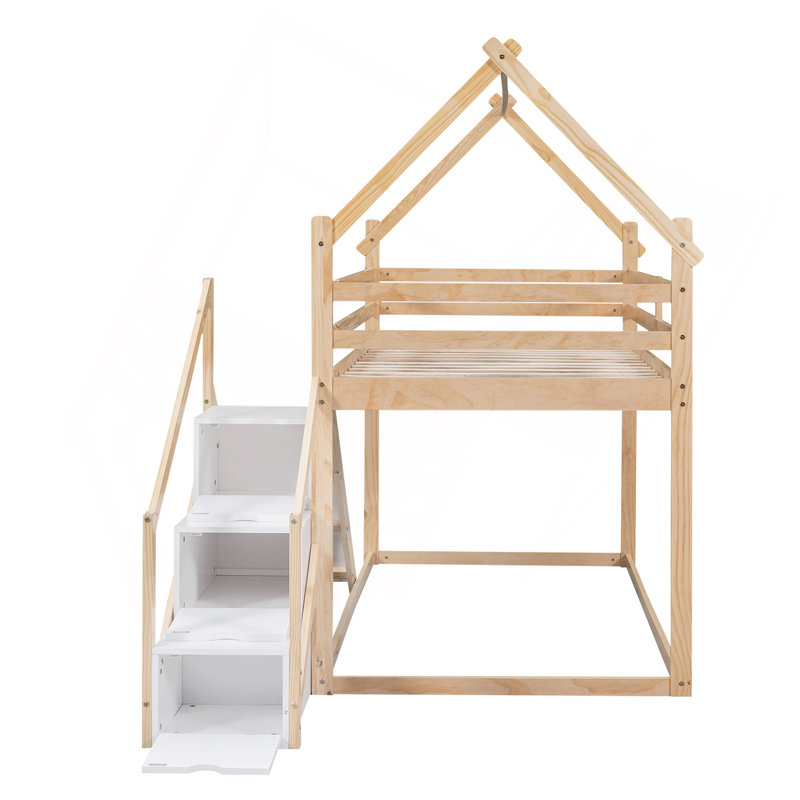 Lit simple mezzanine ou superposé avec glissade et escalier, Naturel