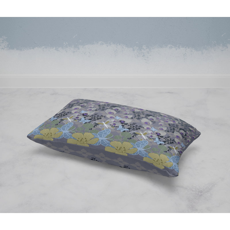 Papillon Paradise  Rectangular Throw Pillow, Blue/Gray