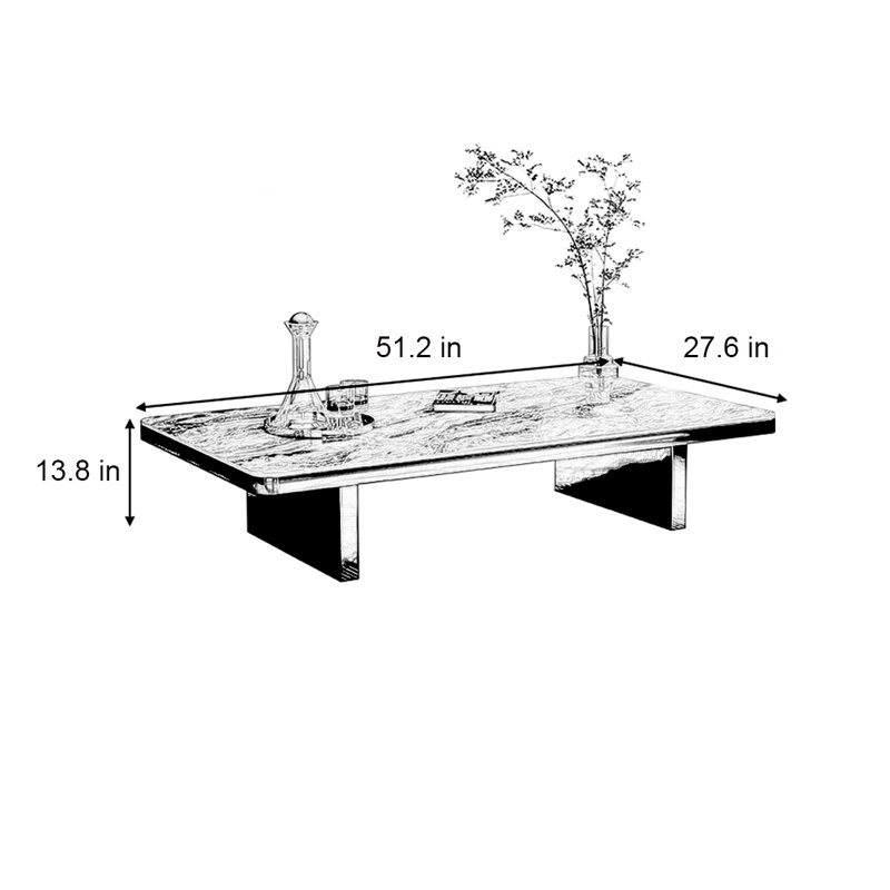 Rectangular rock slab floating coffee table, 13.8" H x 51.2" L x 27.6" W, White