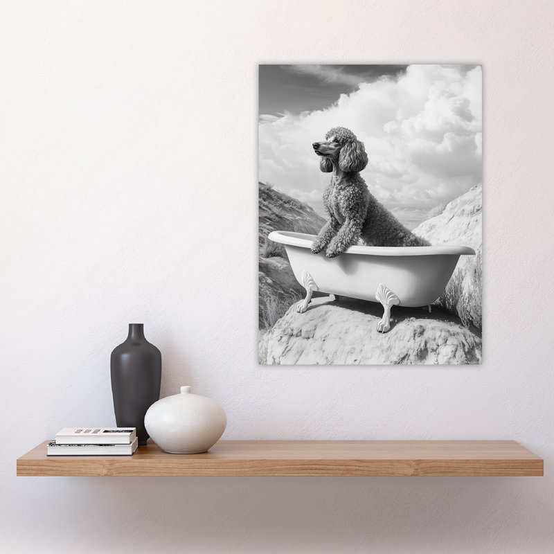 Surreal Dog Lover Poodle in Bathtub Wall Art Print