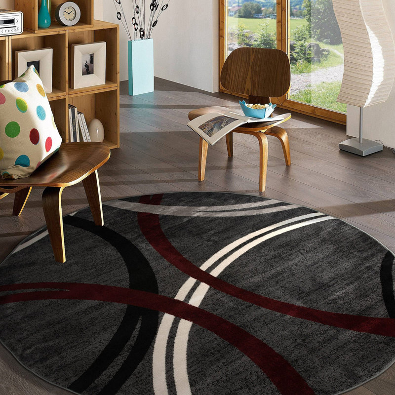 Tapis à motif géométrique Arnaldur, Rouge, Rond 8 pi