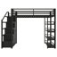 Grand lit mezzanine en métal avec tablettes de rangement, armoires et garde-robe, noir
