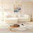 90.6" 3-in-1 Convertible Sleeper Sofa - Elegant Modern Couch with Button Tufting & Gold Edge Trim, 3-Seater with Movable Ottoman (Beige/White)-169655576