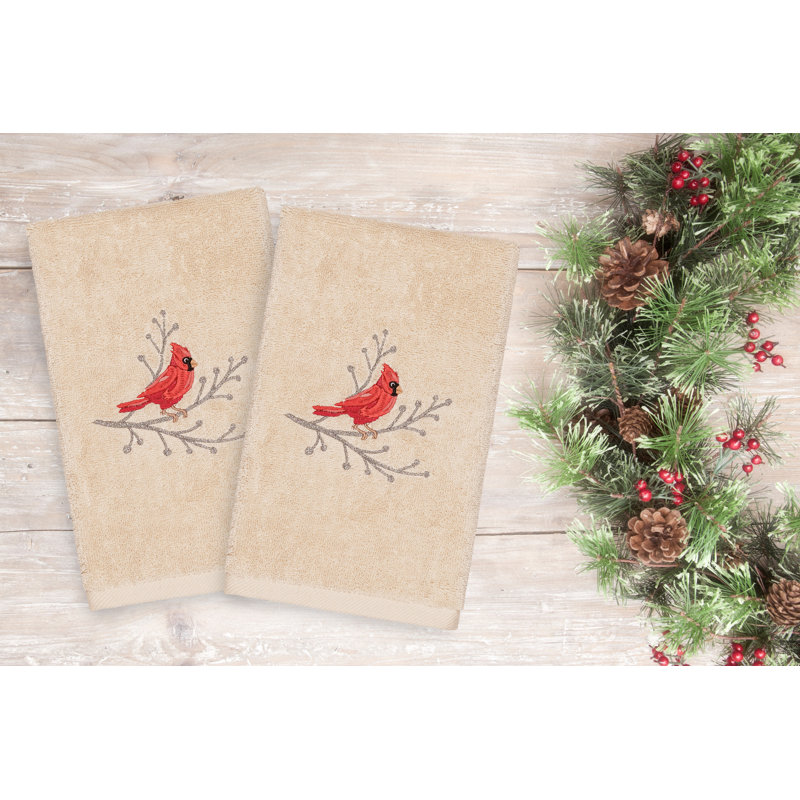 Débarbouillette 100% coton brodée Christmas Cardinal, Sable