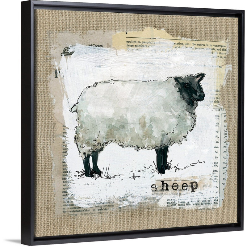 «Burlap Sheep», reproduction d'impression sur toile, Cadre flottant noir, H 21,7 po x l 21,7 po x P 1,75 po