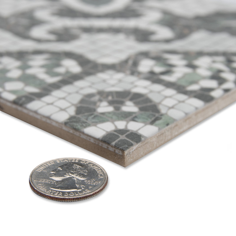 Versailles Mosaico 7-7/8 In. X 7-7/8 In. Porcelain Floor And Wall Tile, Gray/Green