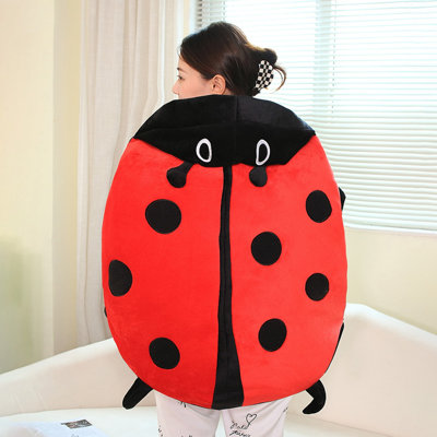 Coussin coccinelle portatif, mignon et chaud, en peluche amovible et surdimensionné (60 cm) pour enfants et adultes, pour soulager le stress