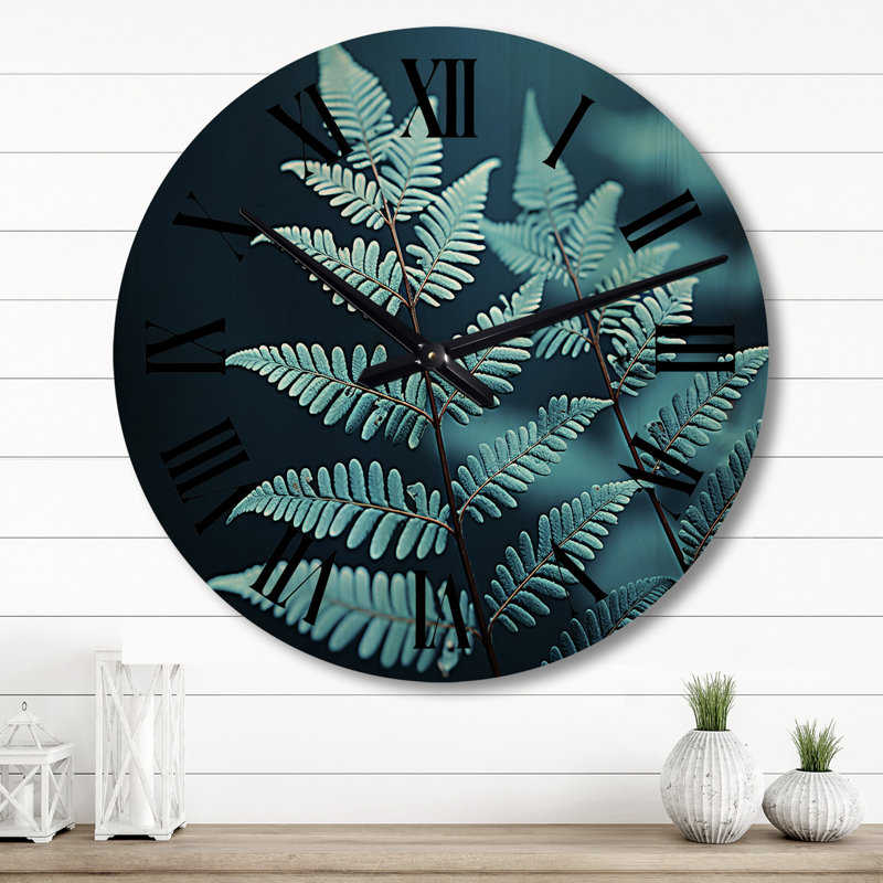 Ferns Turquoise Whimsy III - Floral Oversized Wood Wall Clock, Large