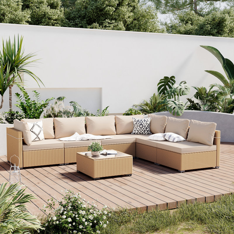 Corrinn 7 Piece Sectional Seating Group with Cushions, Beige