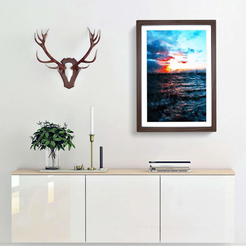Moody Skies Above the Ocean - Picture Frame Graphic Art Print, Walnut Framed, 36cm H x 27cm W x 2cm D