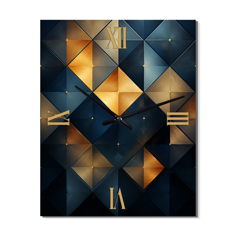 Golden Diamond se levant sur rétro bleu marine II - très grandes horloges murales géométriques modernes