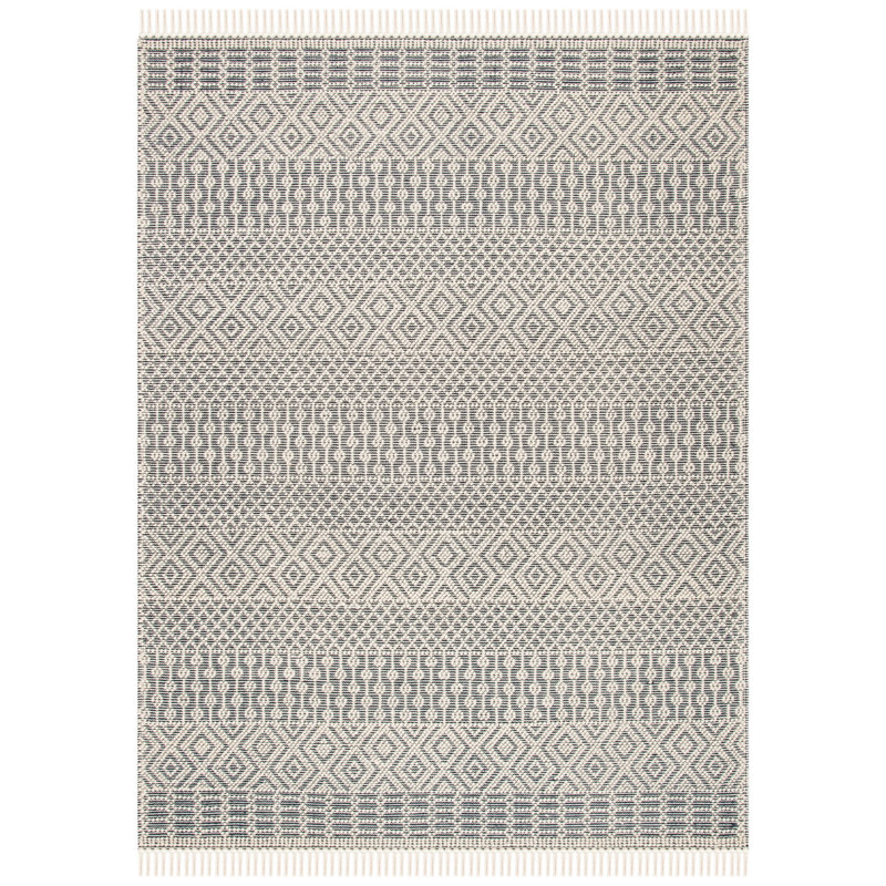 Aldeline Southwestren Handmade Flatweave Wool Ivory/Navy Area Rug, Rectangle 9' x 12'