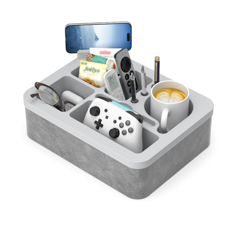 Couch Cup Holder Tray, Couch Cup Holder Pillow Foam Bed Tray, Snack Sofa Bed Caddy Organizer, Beach Sofa Drink Holder, Spill Proof Snack Caddy, Removable Sofa Buddy Game Controller Kindle Phone, (Gray)